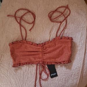 Nasty Gal Bikini Broderie RuchedHigh waisted bikini set in rust. Size 6